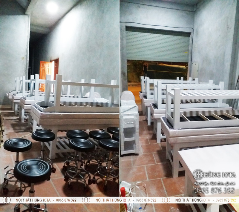 Lắp đặt giường spa, xe đẩy spa, quầy thu ngân spa, ghế spa, tủ spa tại Vân Đình