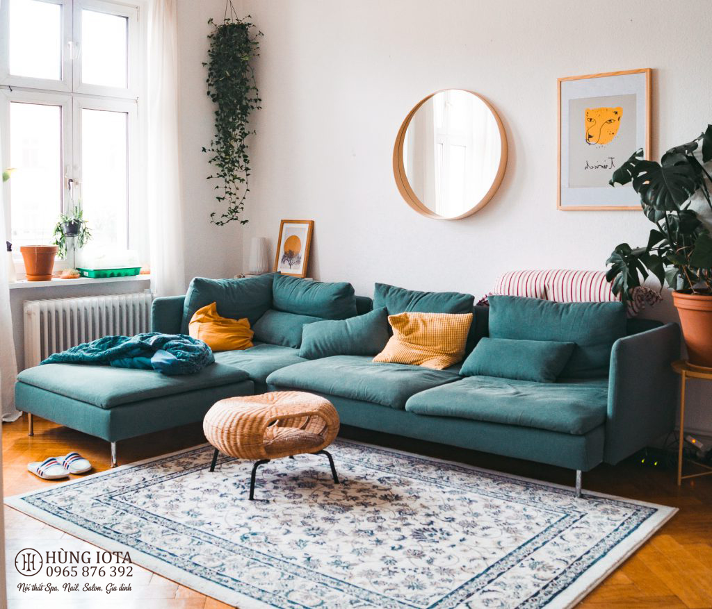 Sofa chung cư màu xanh lục decor đẹp giá xưởng