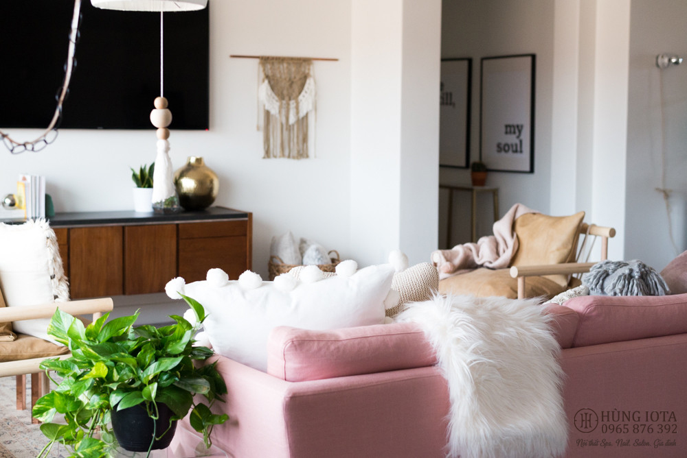 Ghế sofa đơn giản màu hồng decor đẹp giá tại xưởng cho phòng khách gia đình