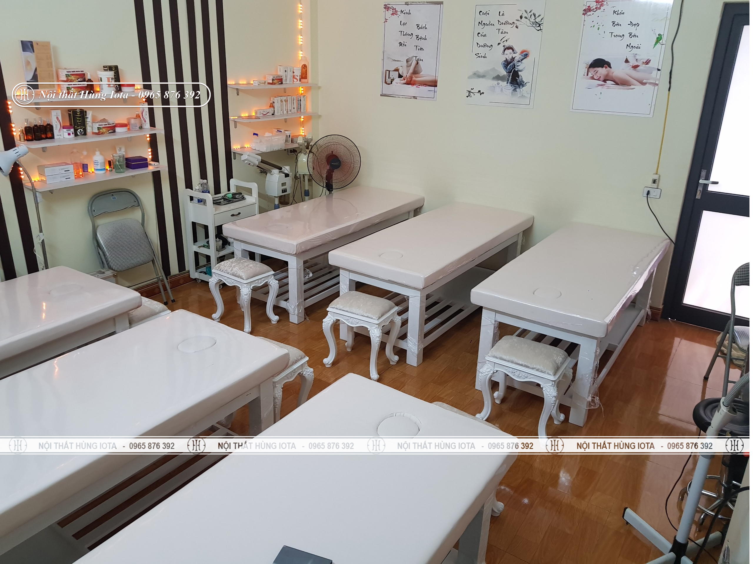 Giường spa màu trắng lắp đặt ở Bắc Giang cho Tan Nguyệt Spa
