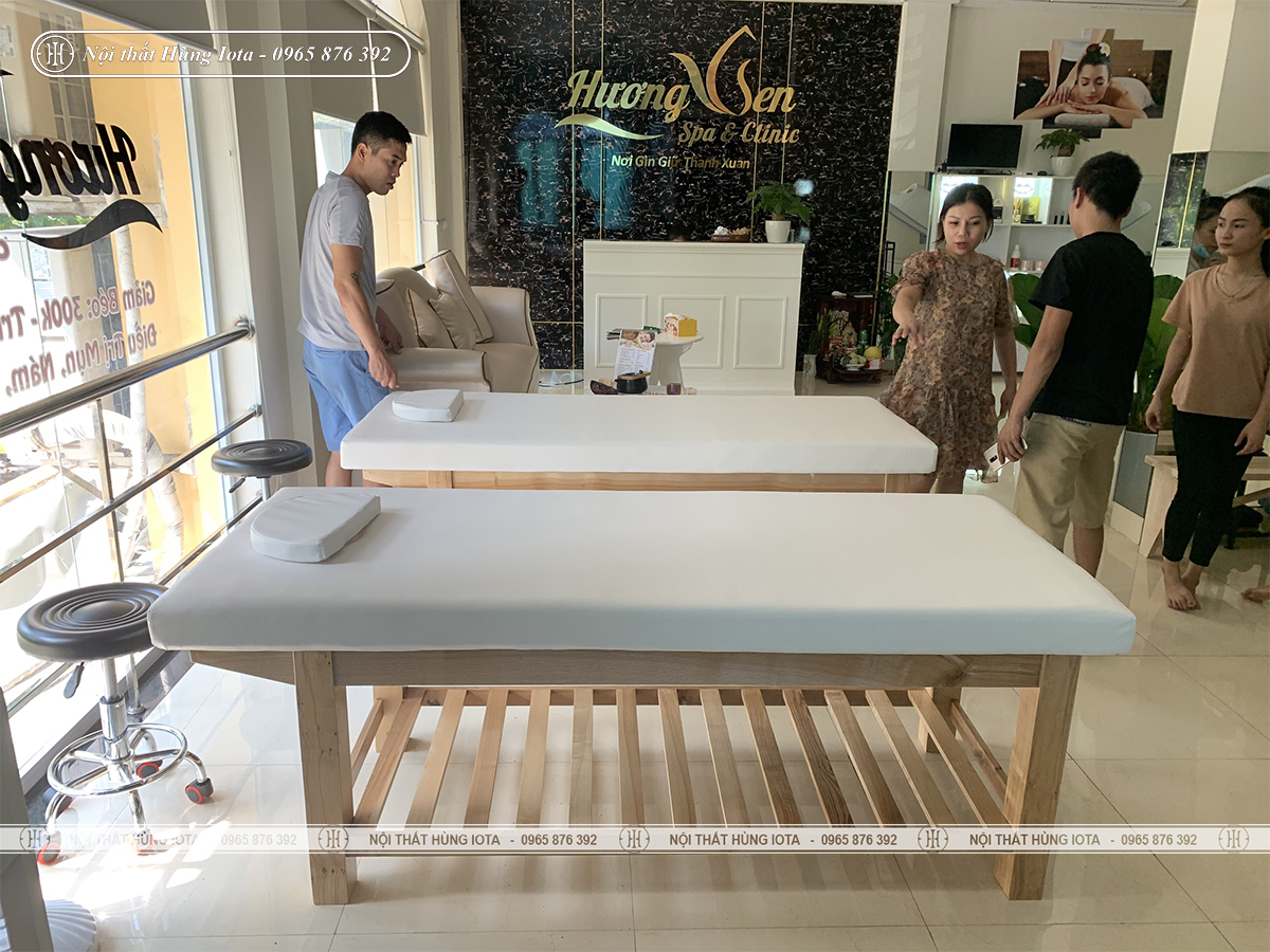 Giường spa gỗ sồi màu vân gỗ đẹp giá rẻ tại Thanh Trì
