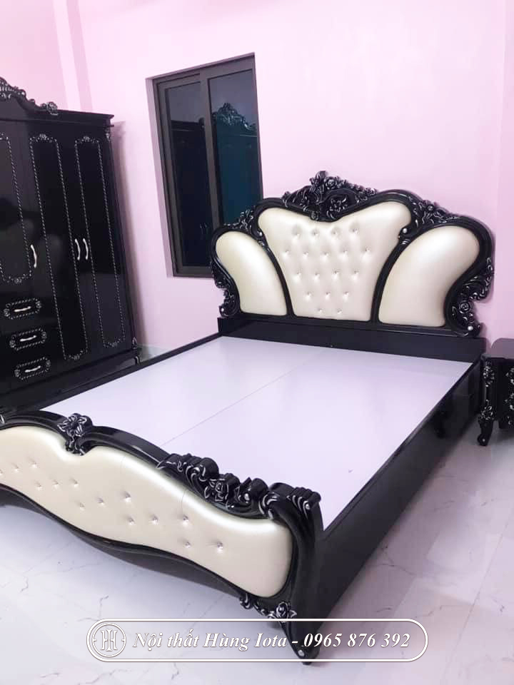 Giường ngủ tân cổ điển màu đen trắng đẹp giá rẻ tại xưởng