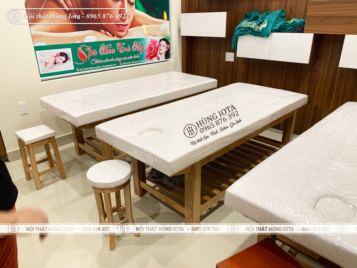 Giường spa làm massage body gỗ sồi giá rẻ ở Bắc Giang spa Hoa Trà My