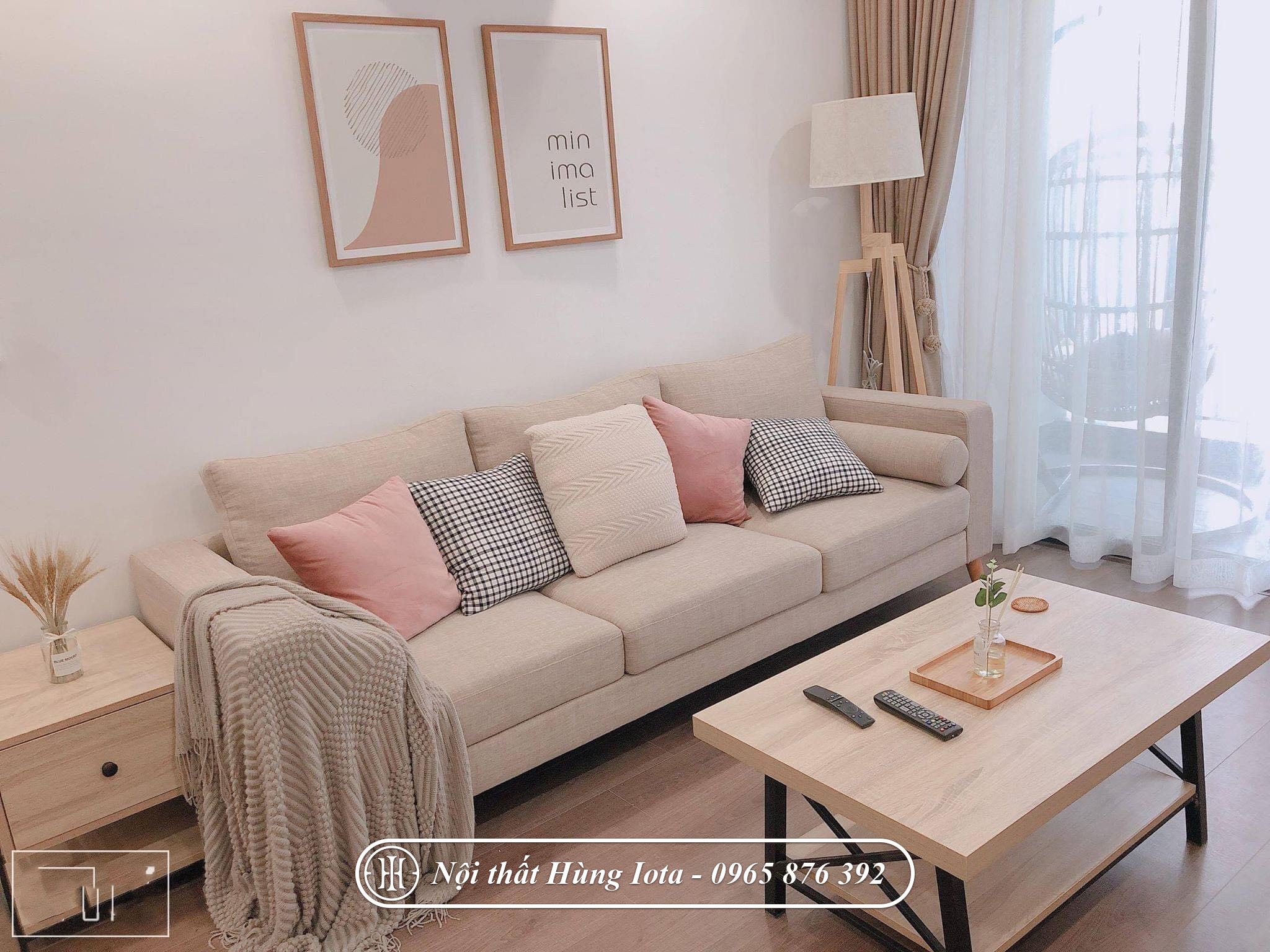Sofa đơn giản hiện đại màu trắng hồng đẹp cho spa, gia đình chung cư