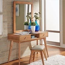 Bàn gương trang điểm màu gỗ trầm, gương hình chữ nhật decor đơn giản BTD18