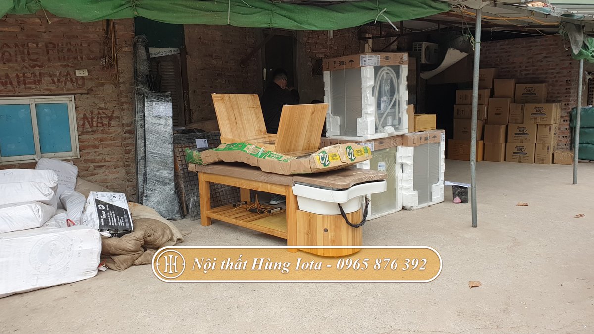 Lắp đặt giường gội massage màu gỗ tự nhiên ở Thanh Hóa