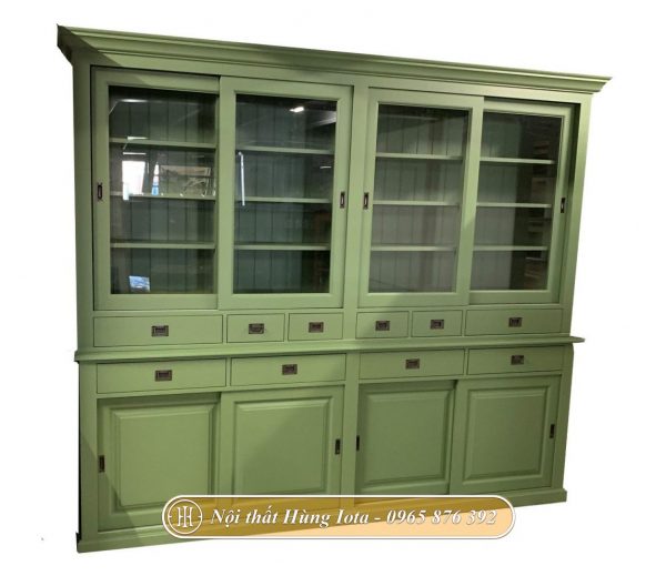 Tủ gỗ nhiều ngăn có cửa trượt màu xanh lá