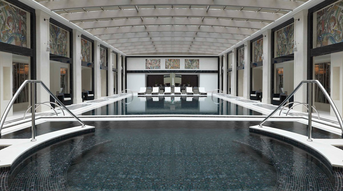 Spa có bể bơi thiết kế màu trắng xám hiện đại