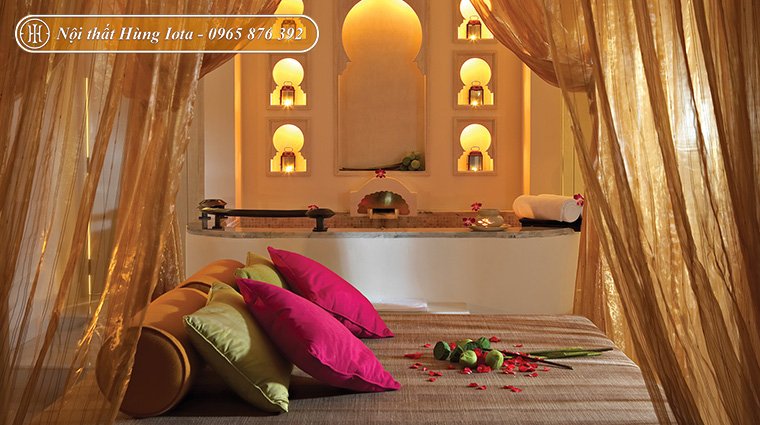 Trang trí phòng spa tone màu vàng phong cách Thái Lan 