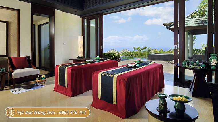 Setup giường massage spa màu đỏ đẹp ấn tượng