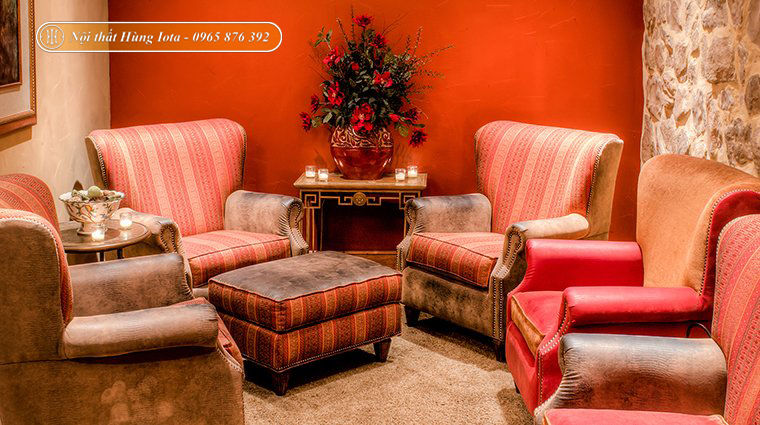 Sofa spa màu đỏ cam phong cách cổ điển