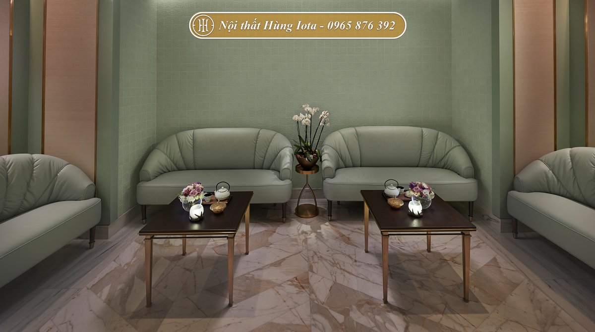 Sofa spa màu xanh oliu đẹp, kiểu dáng đơn giản 