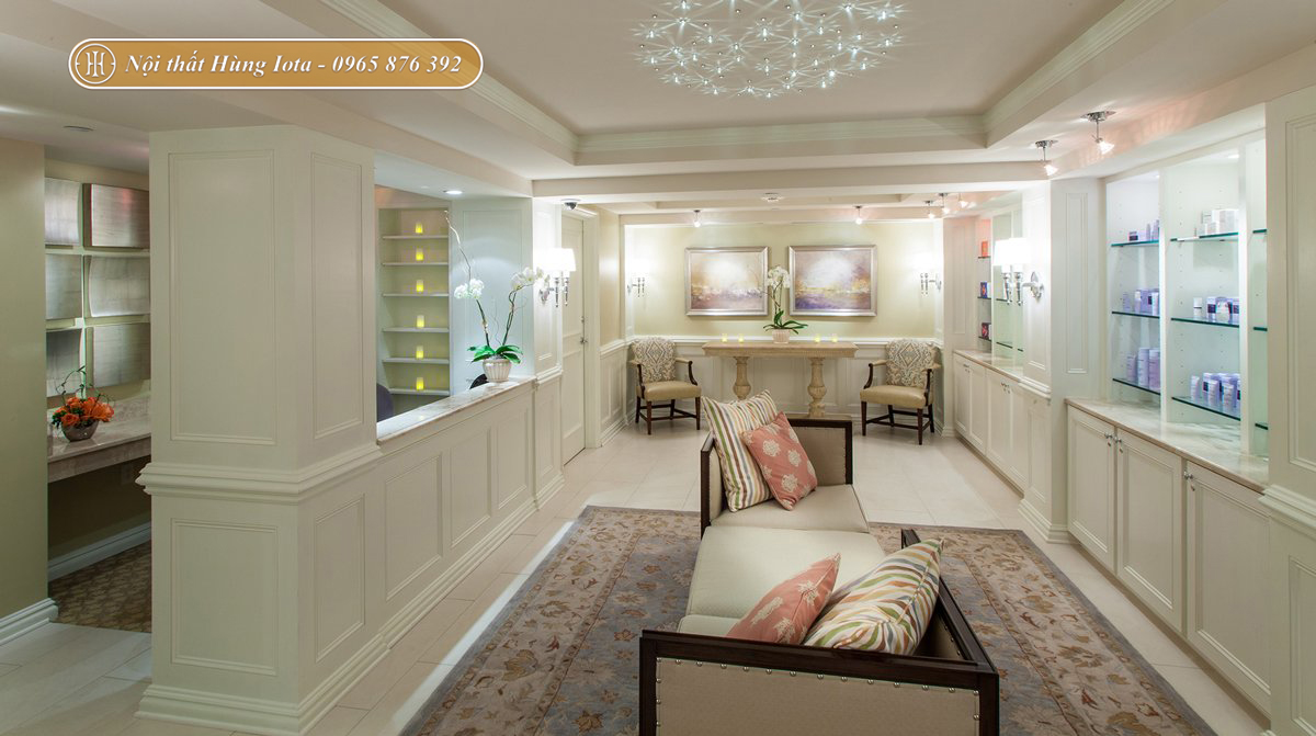 Thiết kế nội thất spa tone màu trắng phong cách Indochine