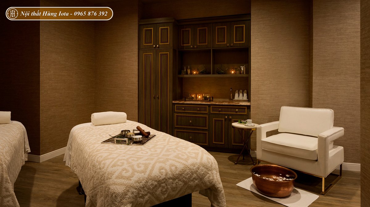 Thiết kế phòng massage spa tone màu nâu mộc mạc
