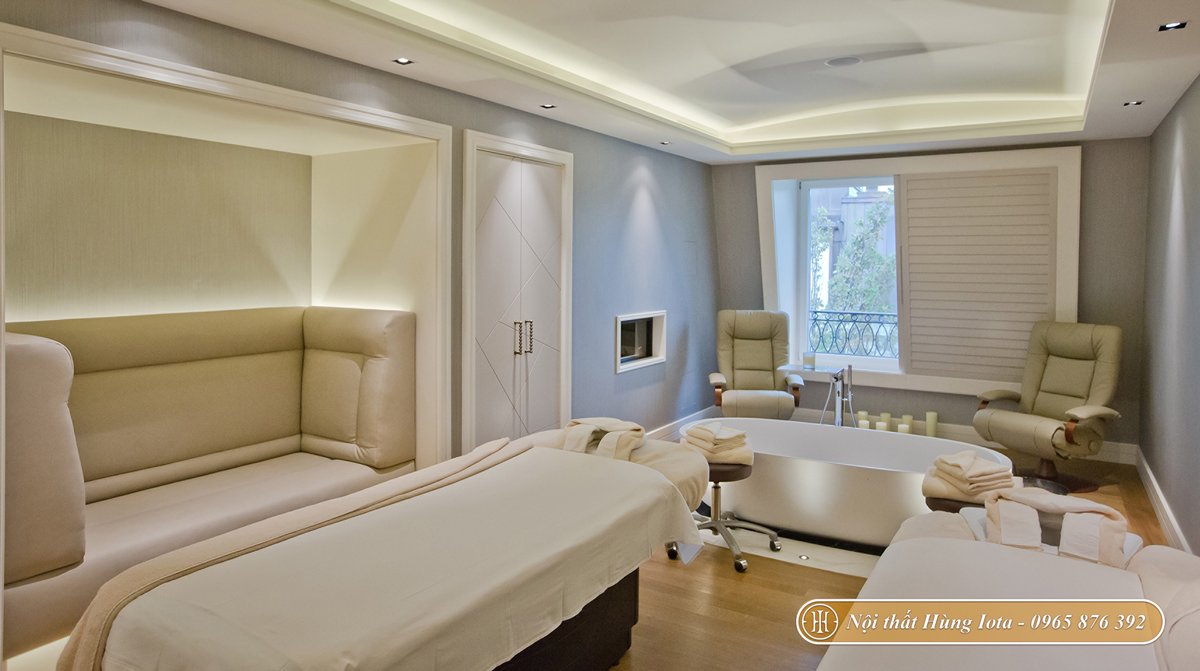 Thiết kế phòng massage spa tone trắng phong cách Art Deco