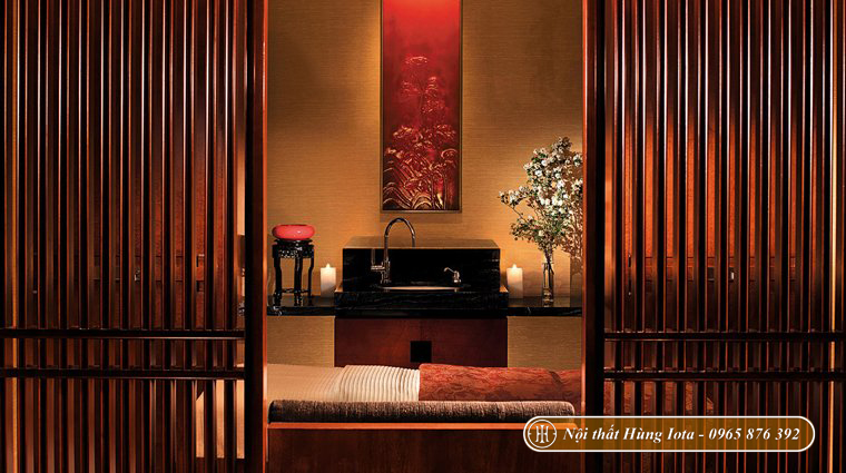 Thiết kế phòng spa tone đỏ nâu phong cách Trung Hoa