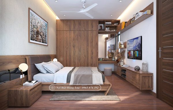 Giường ngủ gỗ óc chó cao cấp có tựa đệm hiện đại