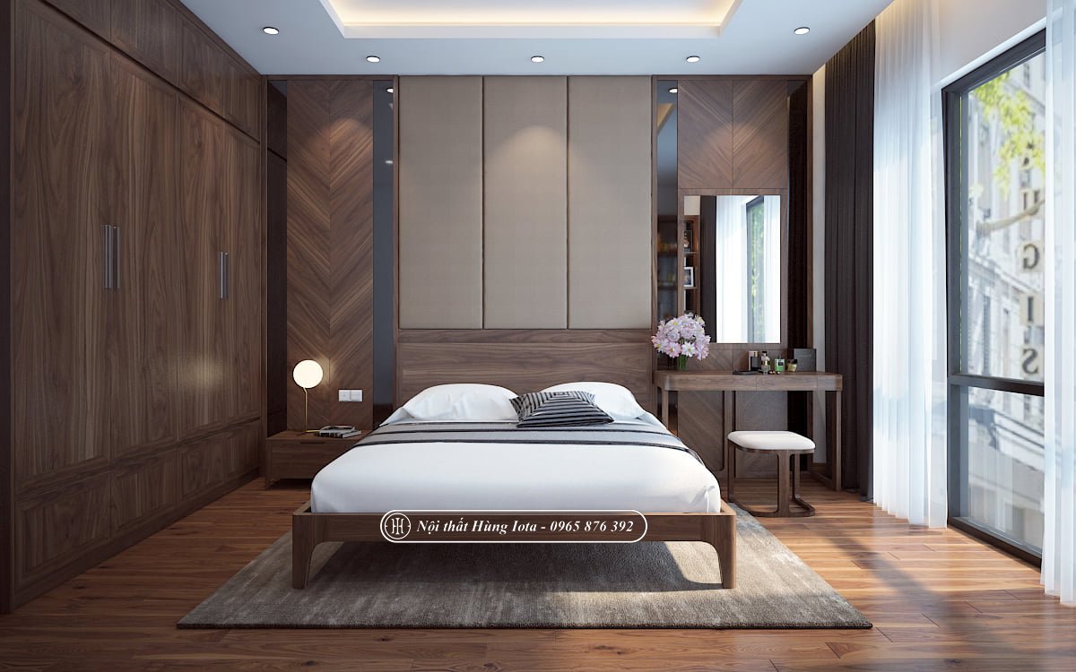 Giường ngủ gỗ óc chó cao cấp kiểu đáng đơn giản, hiện đại