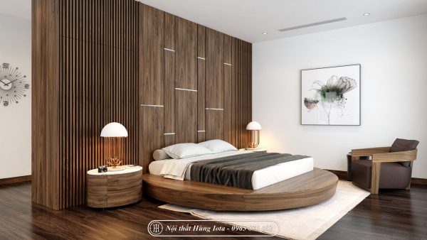 Giường ngủ tròn gỗ óc chó cao cấp