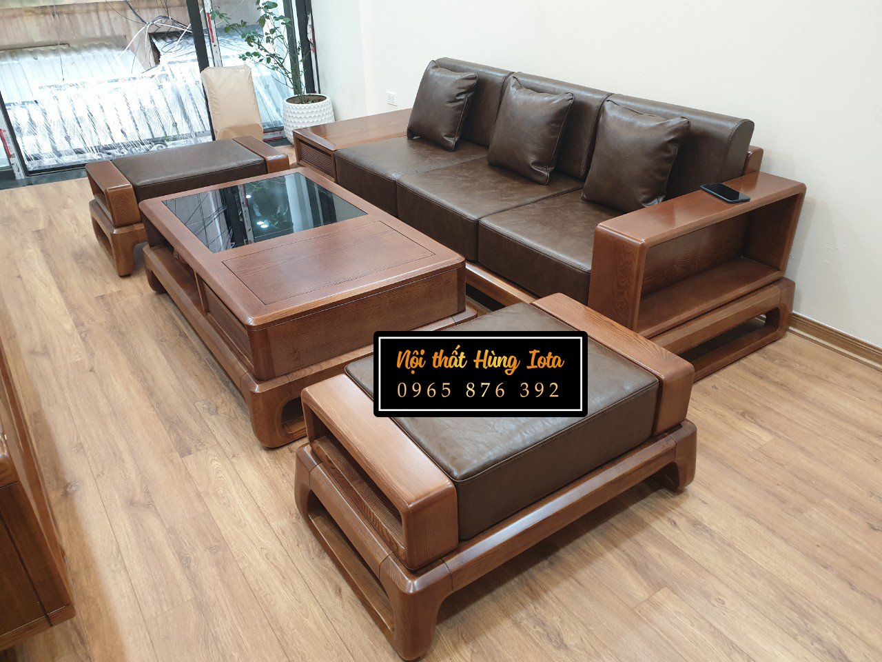Bộ sofa phòng khách hiện đại chất liệu gỗ óc chó cao cấp