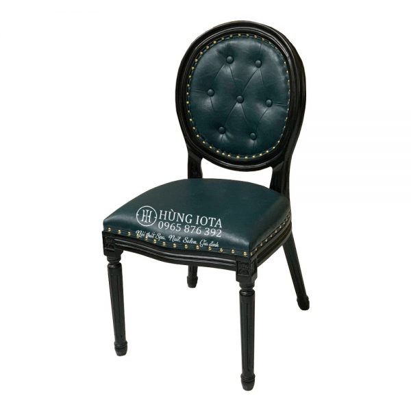 Ghế gỗ Louis rít trám tân cổ điển màu xanh đen đẹp sang trọng