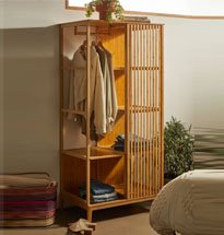 Tủ quần áo nhỏ decor cánh nan gỗ phong cách Nhật Bản TDD78