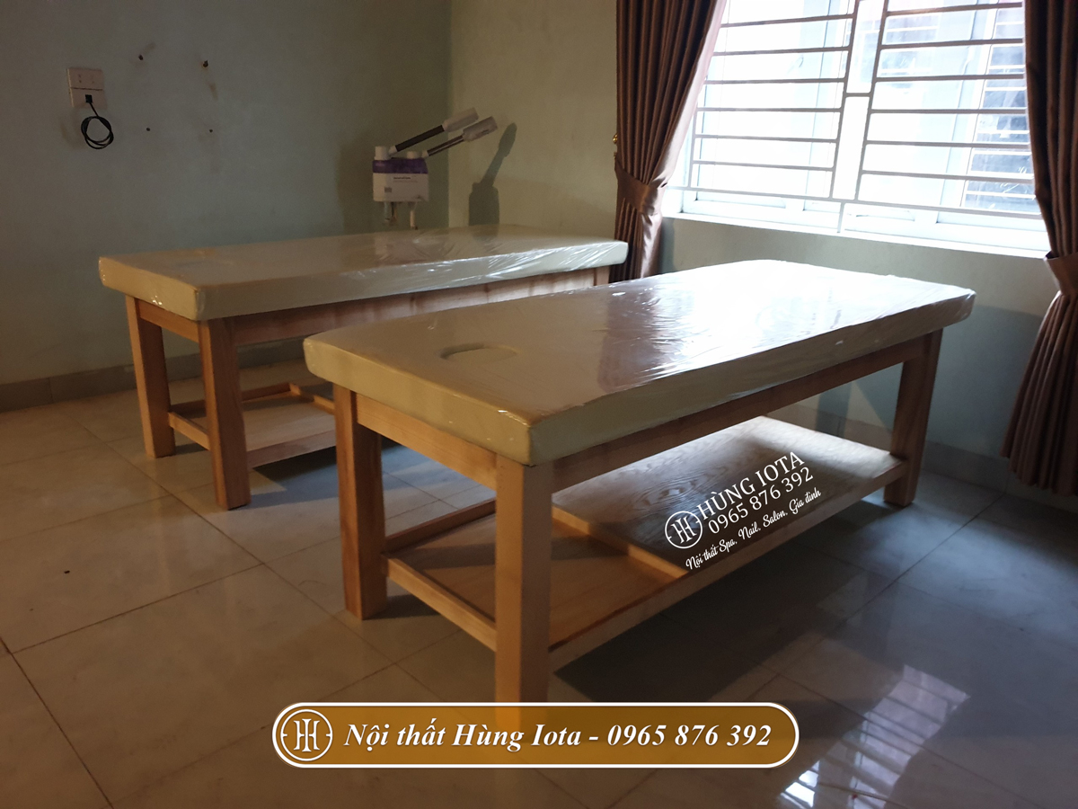 Giường spa gỗ sồi giá rẻ lắp đặt ở Ninh Bình