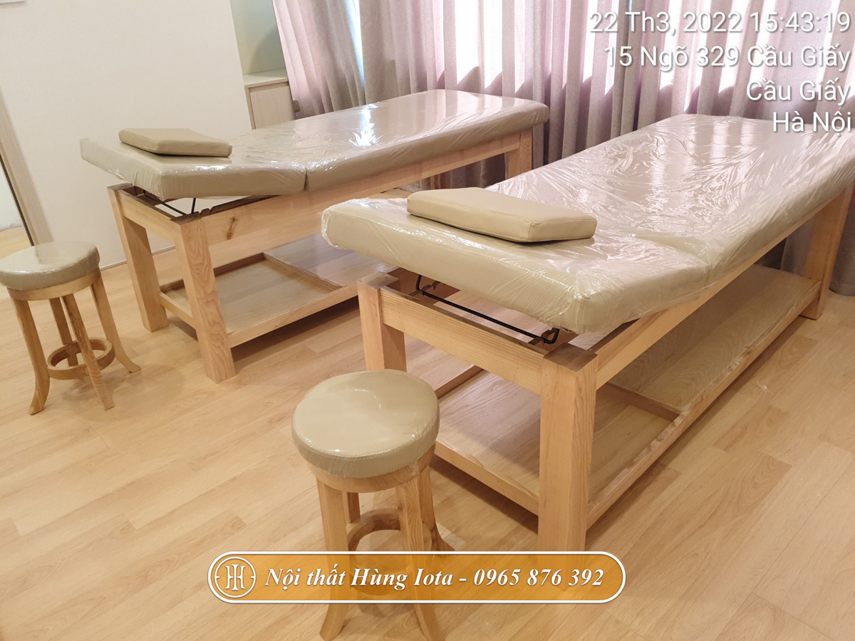 Lắp đặt giường massage body gỗ sồi cao cấp ở Cầu Giấy