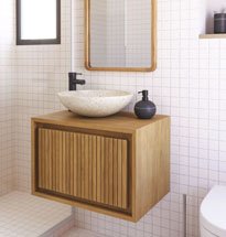Tủ treo tường nhà tắm dưới gương nan gỗ dọc TDD95