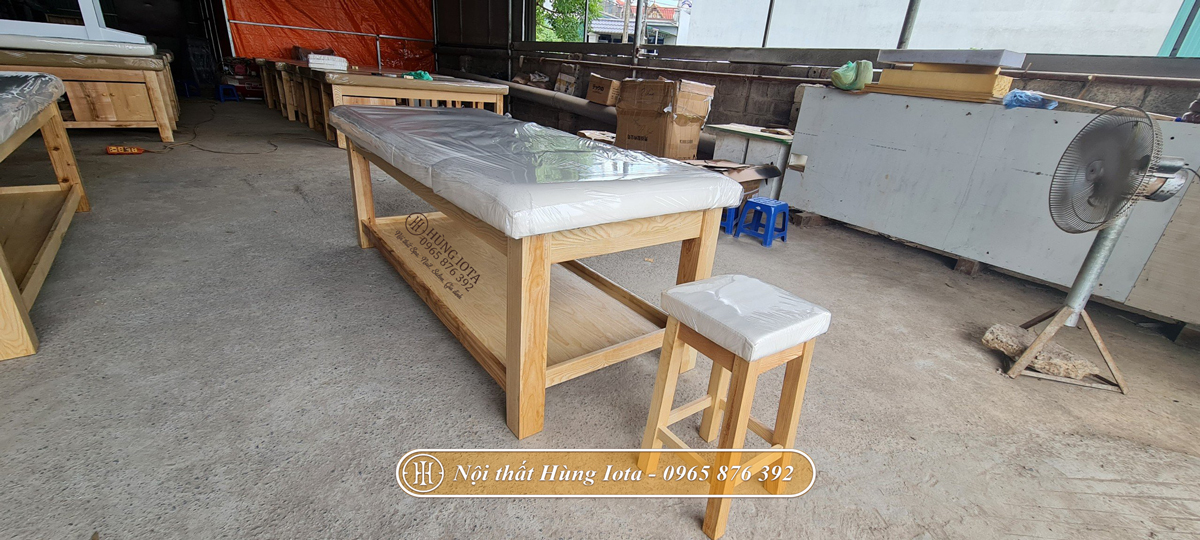 Xưởng sản xuất giường spa giá rẻ có ván gỗ đựng đồ