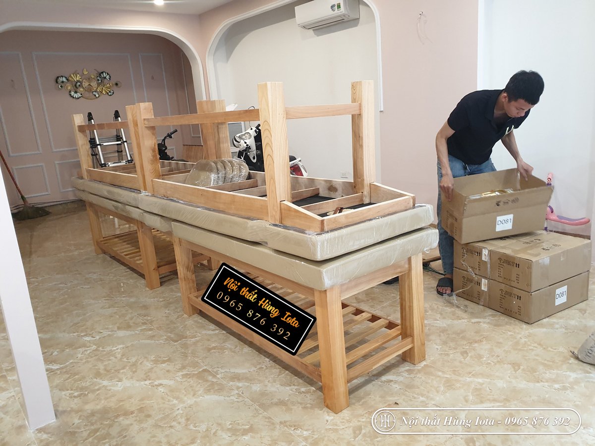 Setup giường spa gỗ sồi cao cấp cho Châu An Beauty Spa