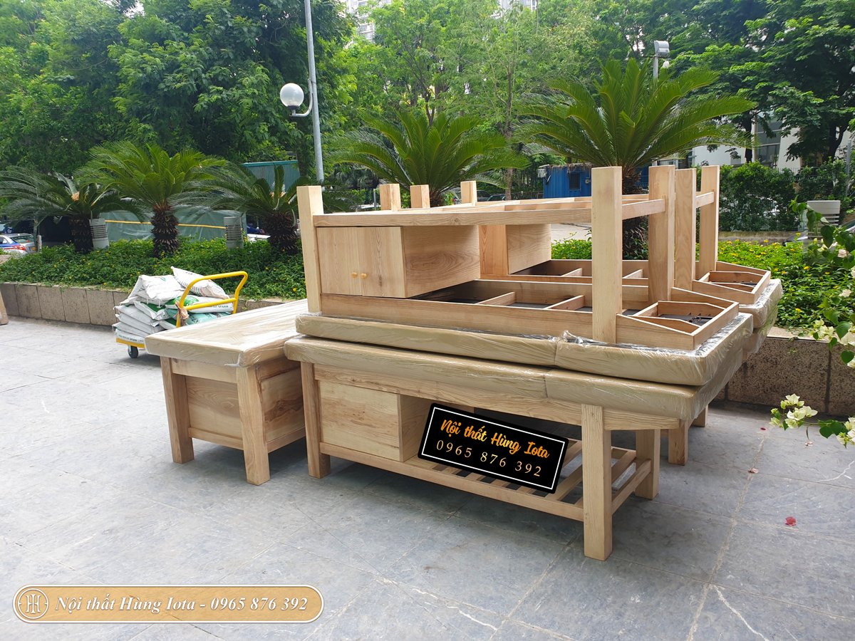 Setup giường spa nâng đầu gỗ sồi tại Mandarin Garden