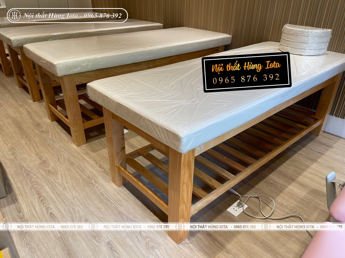 Setup giường massage spa màu gỗ tự nhiên
