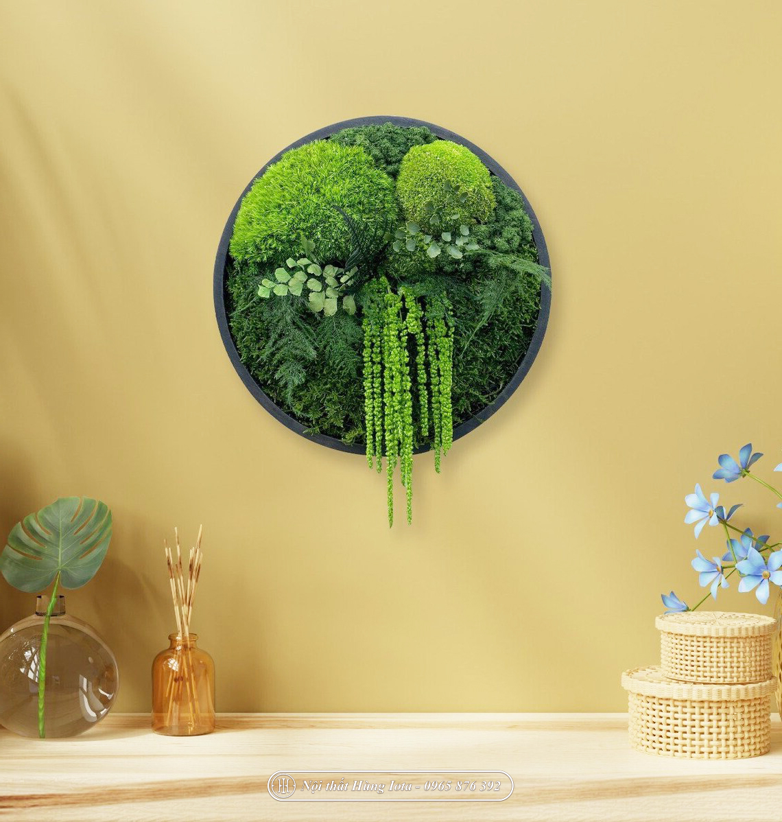 Tranh rêu hình tròn terrarium đa dạng thảm thực vật