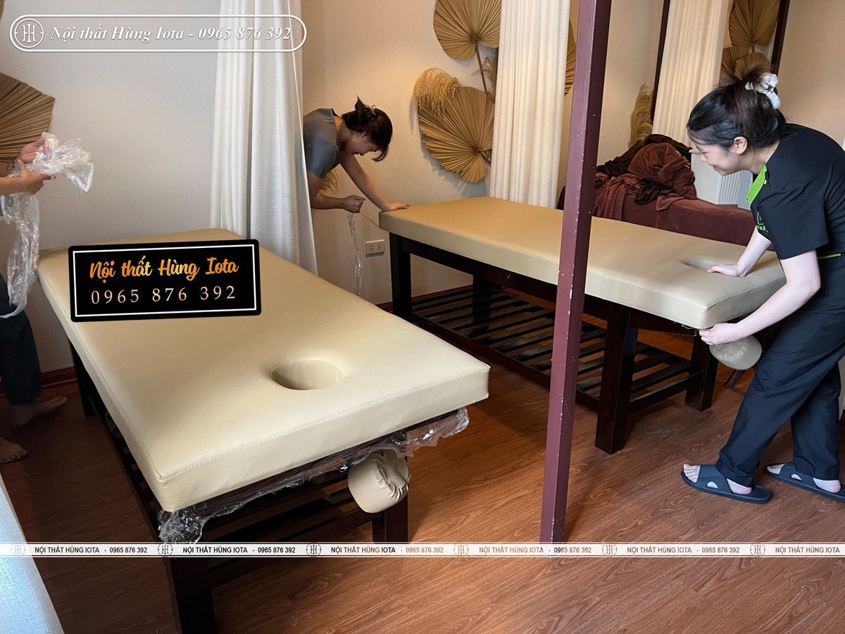 Giường spa và giường gội đầu gỗ sồi cho spa tại Yên Hòa