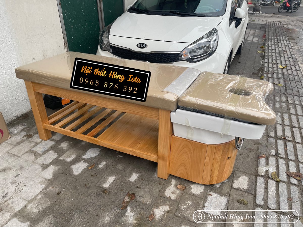 Lắp đặt giường gội spa màu gỗ tại Nguyễn Chí Thanh