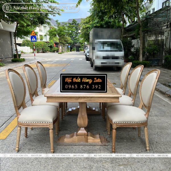 Bàn ăn 6 ghế cao cấp cổ điển màu gỗ tự nhiên
