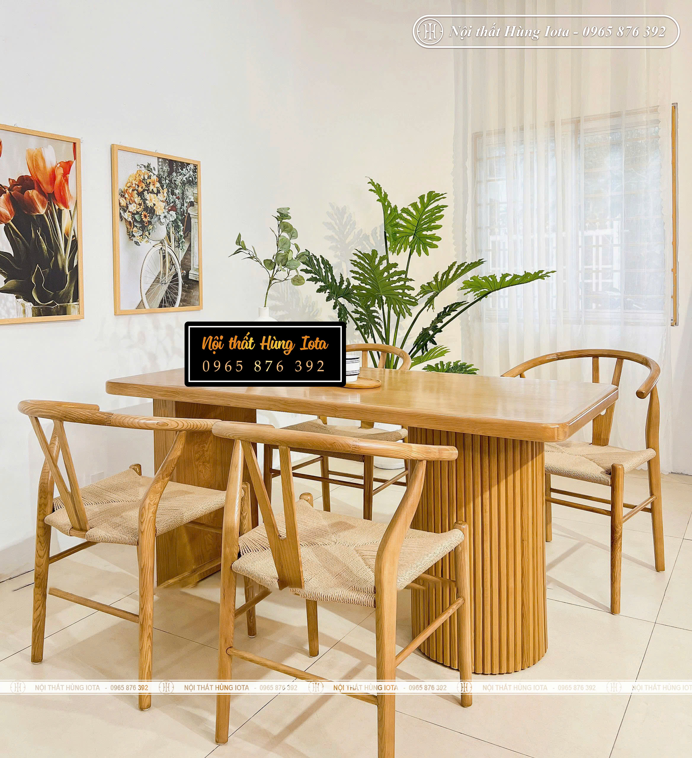 Bộ bàn ăn ghế Wishbone màu gỗ tự nhiên