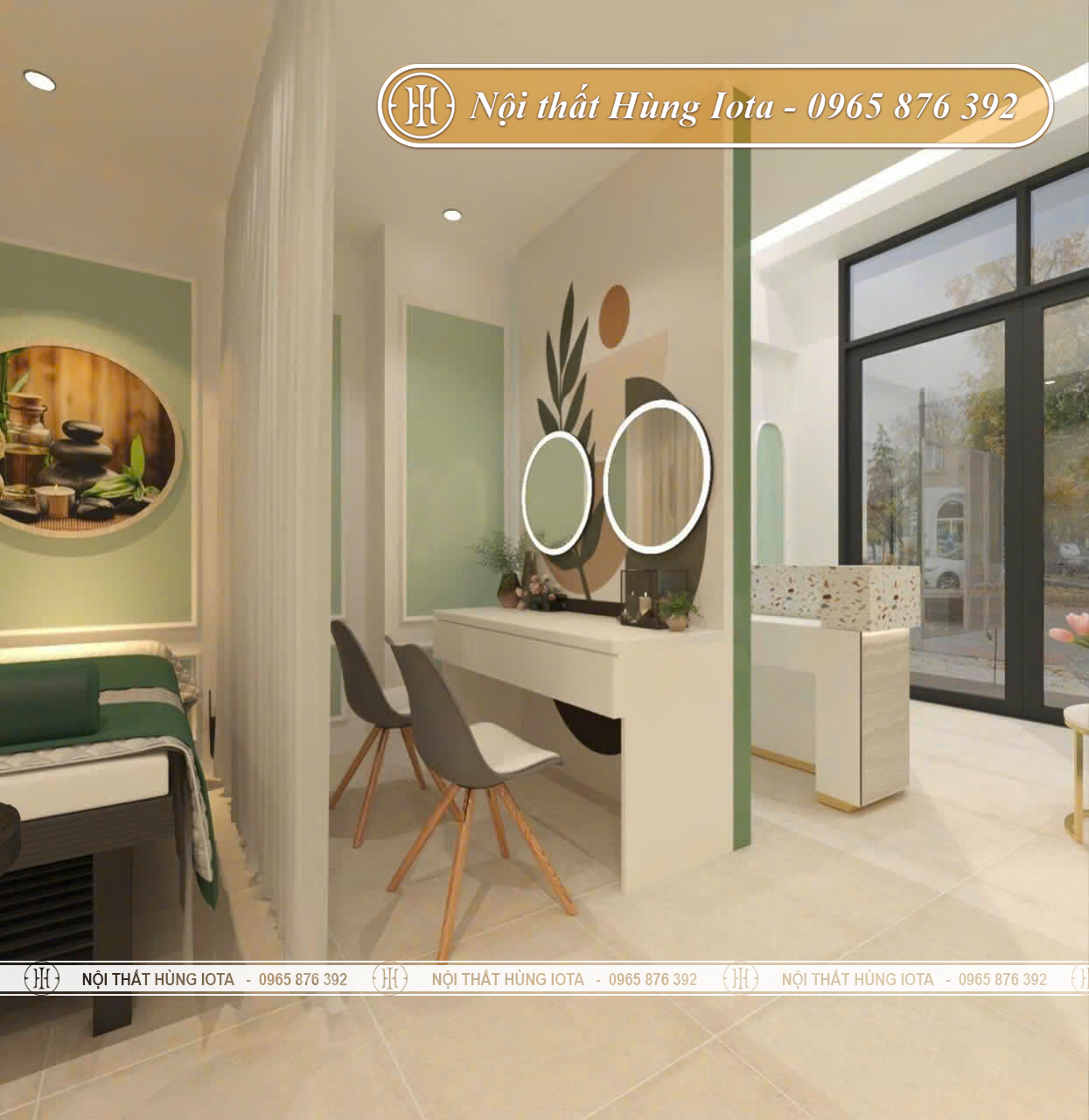 Nội thất spa màu đen trắng hiện đại
