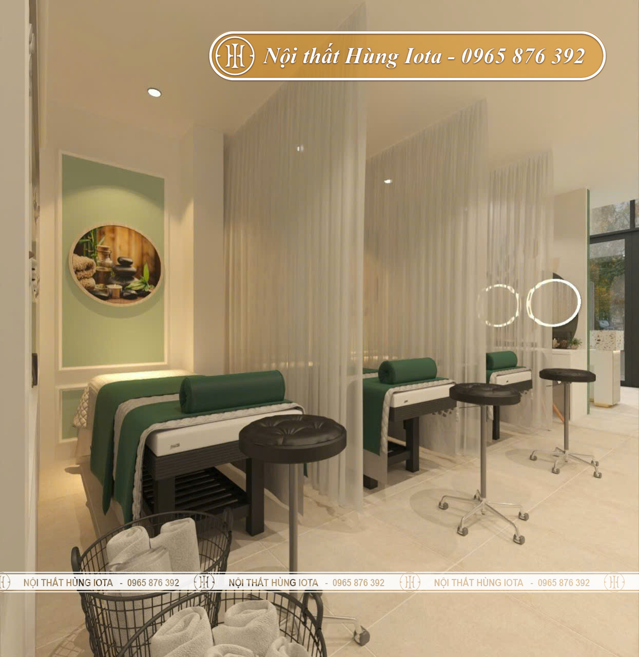 Setup nội thất spa tông màu đen trắng