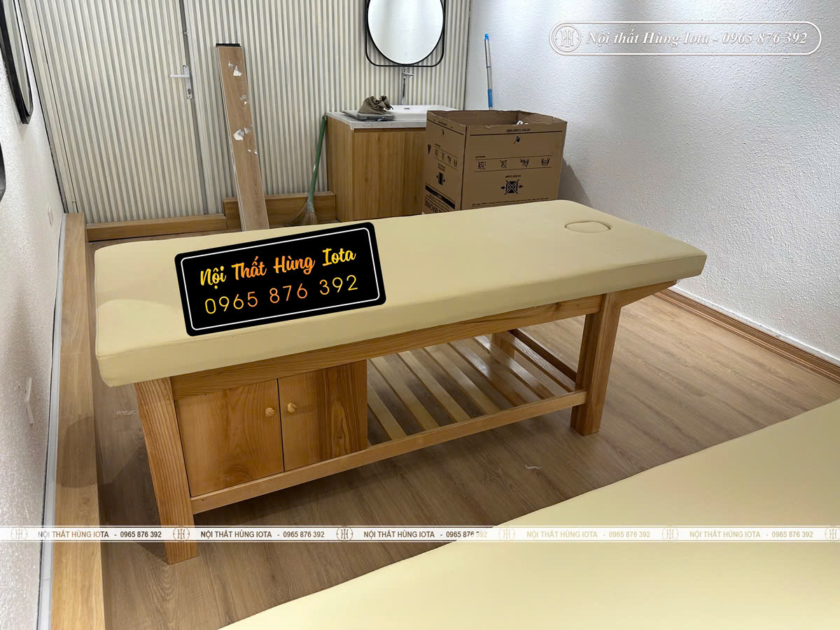 Lắp đặt giường massage body có tủ gỗ sồi tại Nguyễn Chí Thanh