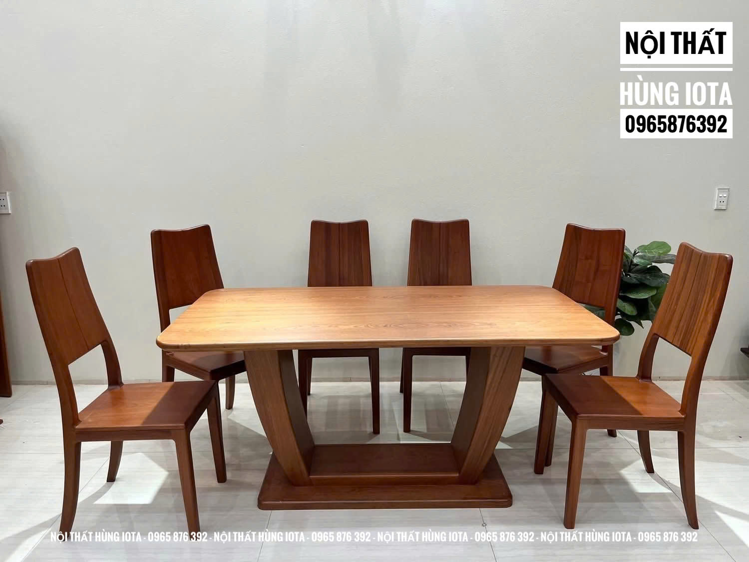 Bàn ăn chân chữ U 6 ghế cho biệt thự