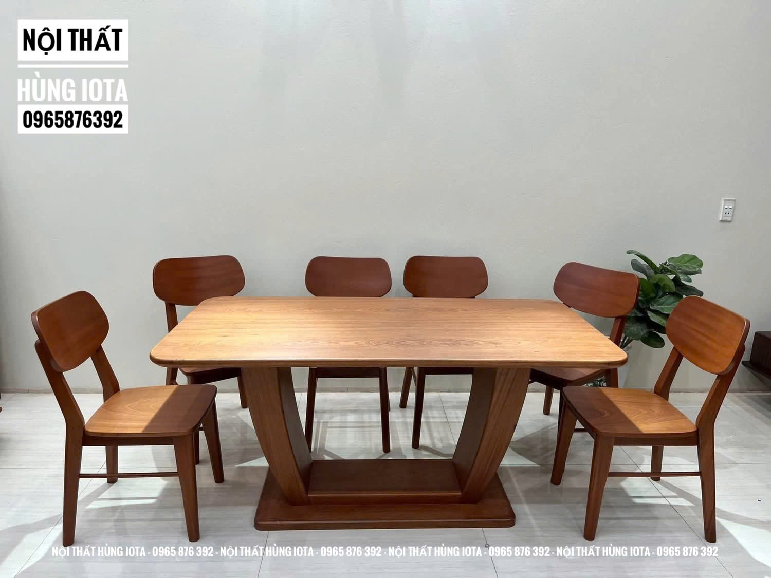 Bàn ăn chân chữ U 6 ghế gỗ sồi