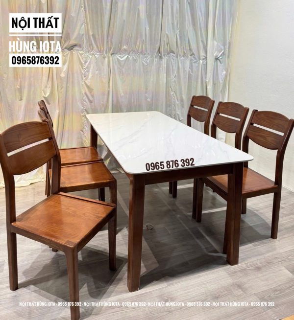 Bàn ăn chung cư 6 ghế 2 lá gỗ sồi
