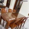 Bàn ăn mặt kính 6 ghế 2 lá