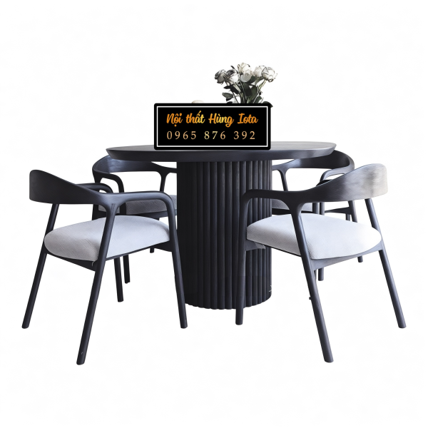 Bàn ghế cafe trà tròn tay vịn Neva màu đen