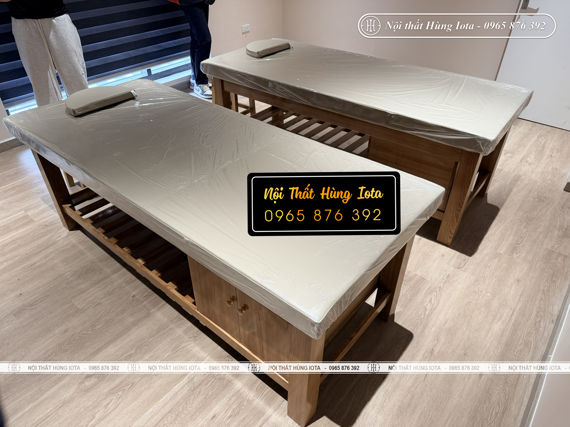 Giường massage body phòng tập gym có tủ cuối giường