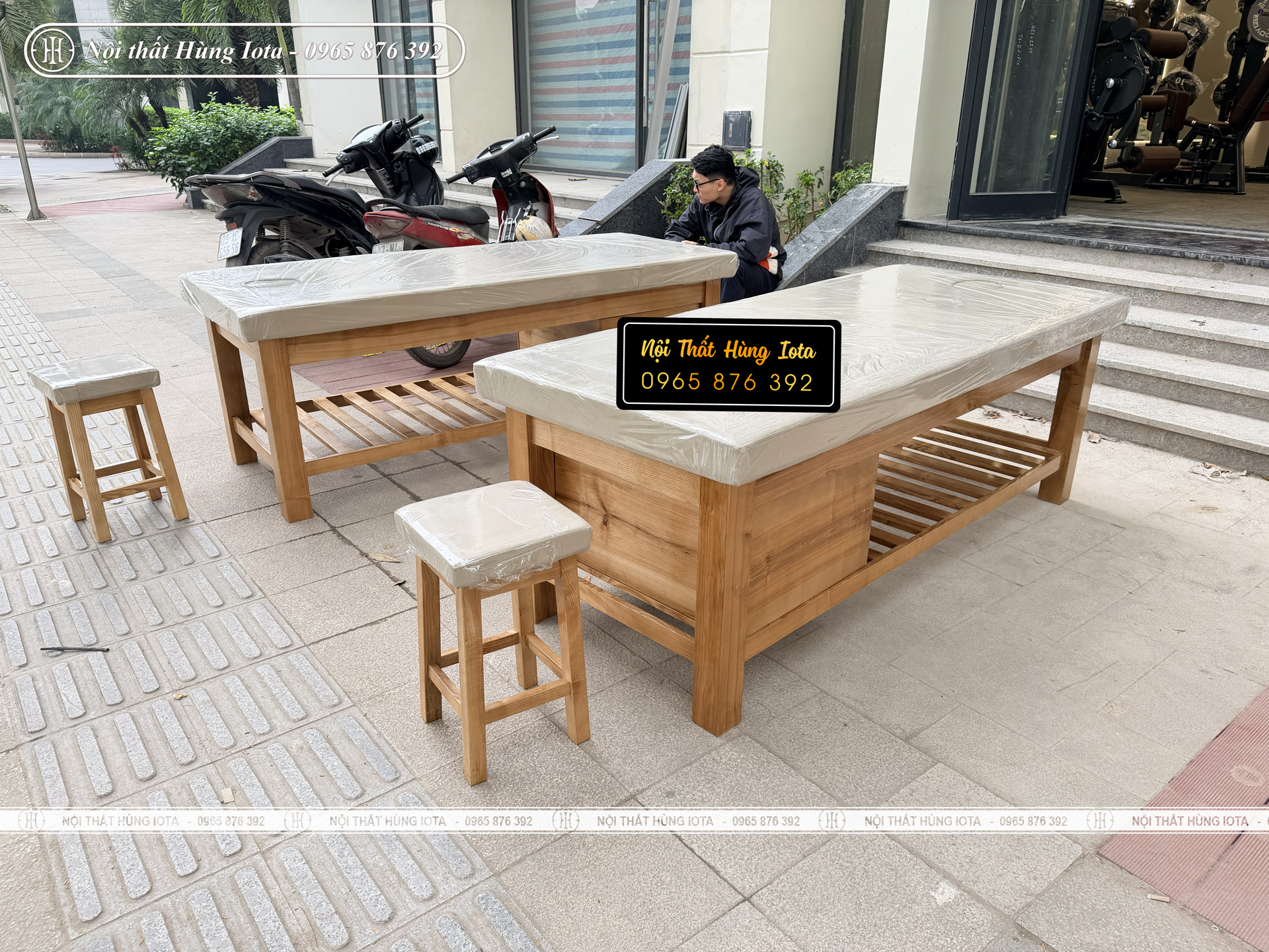 Giường spa phòng gym có tủ đựng đồ