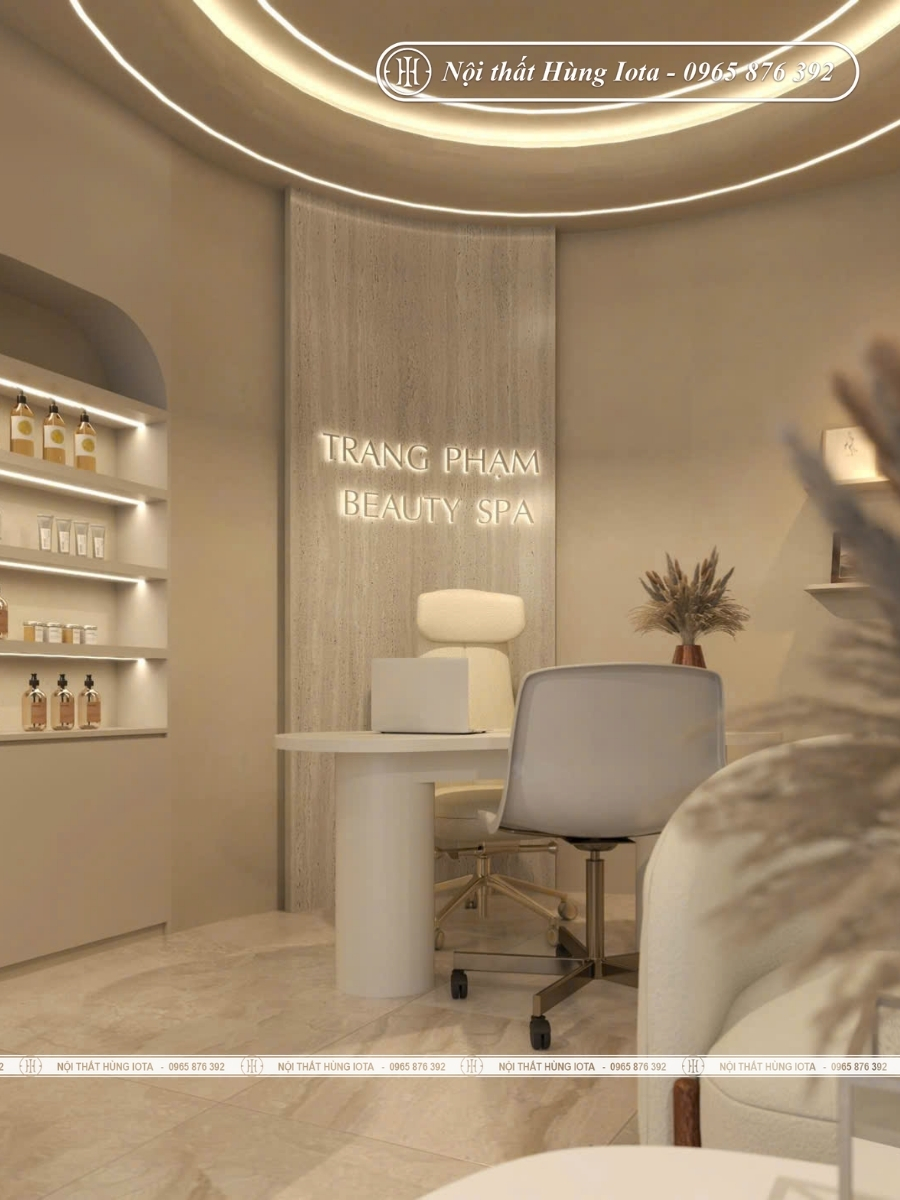 Bàn ghế làm nail màu trắng kem cho spa