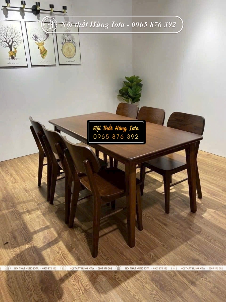 Lắp đặt bàn ăn 6 ghế màu gỗ óc chó đẹp sang trọng